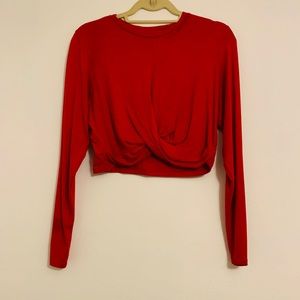 Red Long Sleeve Knot Crop Top